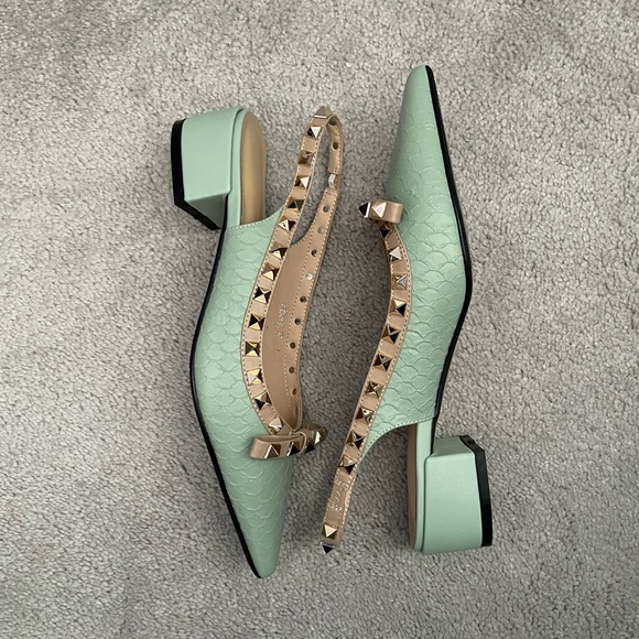 Green Croc-Embossed Studded Leather Slingback Women YOUTHJUNE - Picture 2 of 11